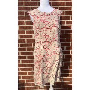 Signature By Robbie Bee Floral Lace Overlay Sheath Dress Size 14 Beige & Coral C